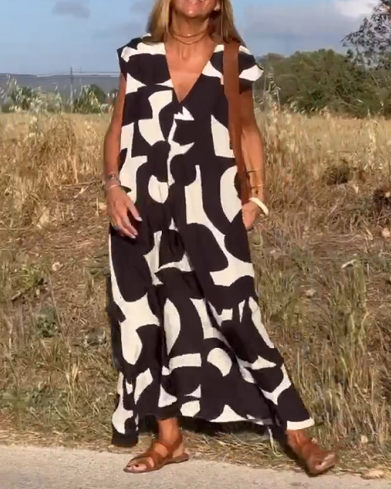 Victoria™ Elegant V-Neck Printed Dress