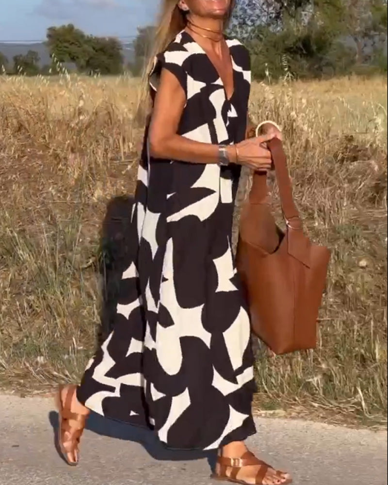 Victoria™ Elegant V-Neck Printed Dress
