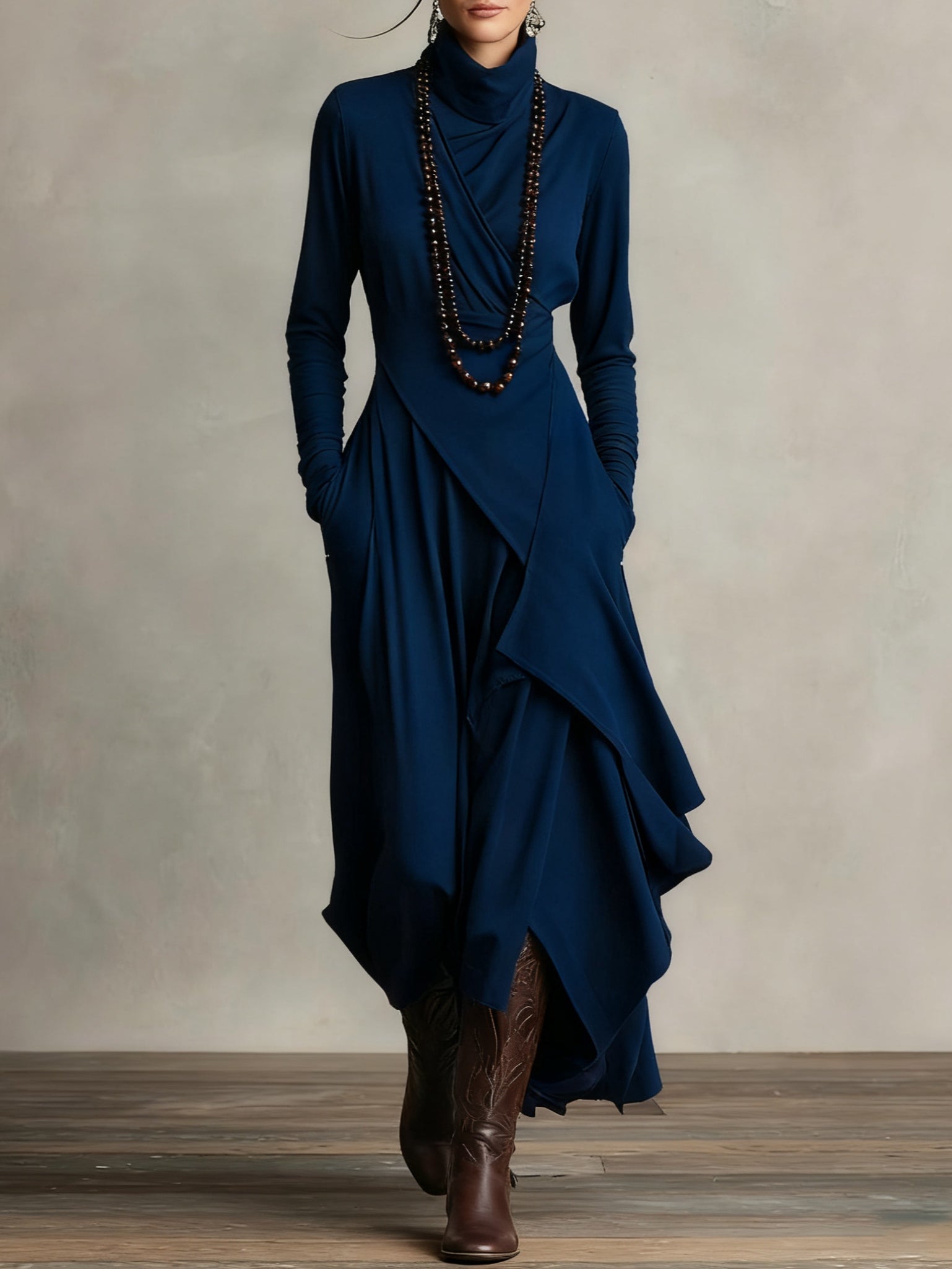 Arielle Vintage Asymmetrical Turtleneck Dress